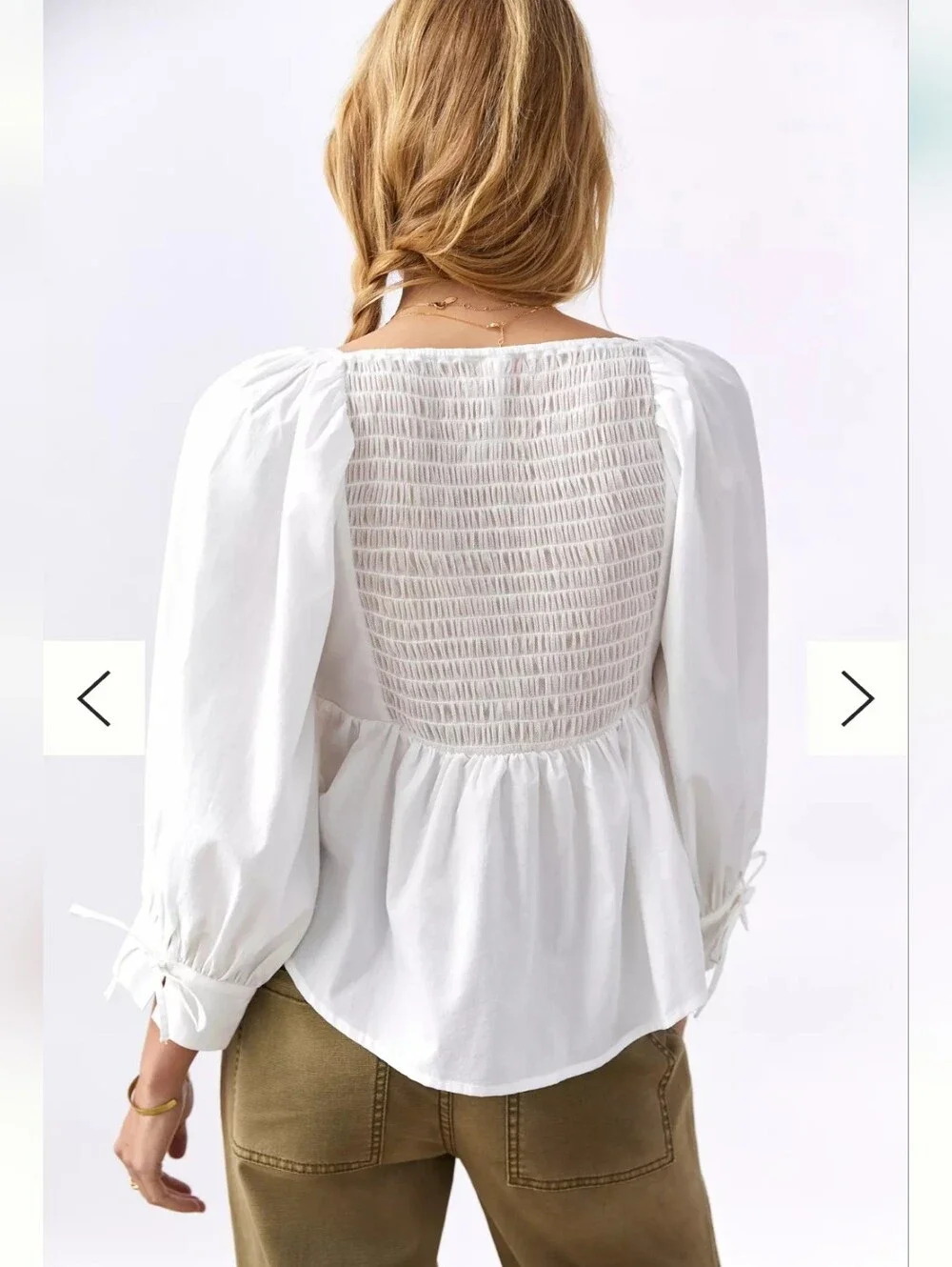 Anthropologie White Smocked Sweetheart Blouse Peasant Top